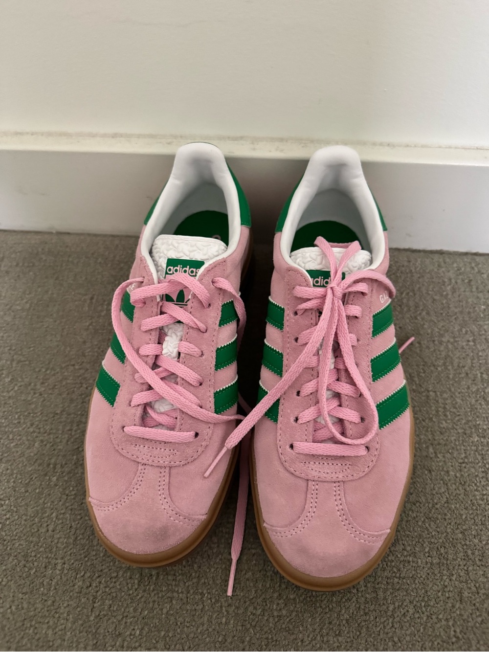 adidas Pink Suede Sneakers with Green Stripes